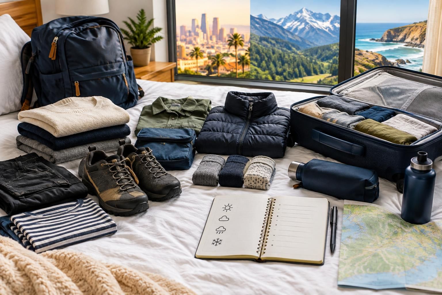AI-generated travel illustration for How to Pack for a Trip With Different Climates
