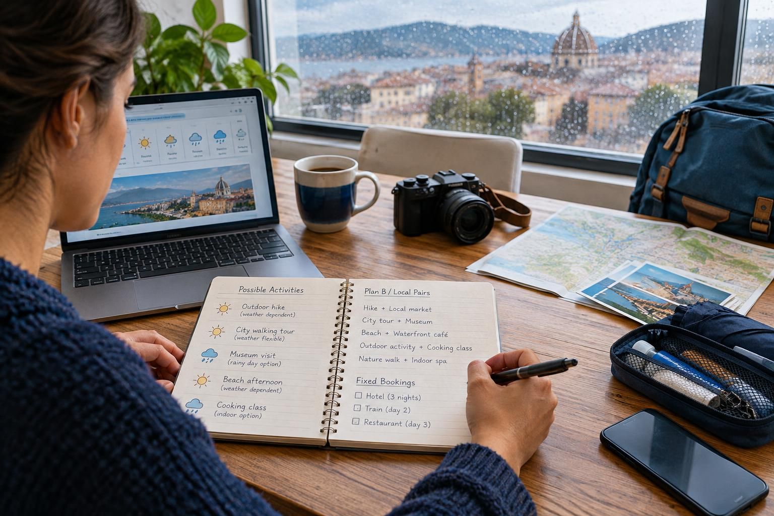 AI-generated travel illustration for How to Build a Weather-Flexible Itinerary Before You Travel